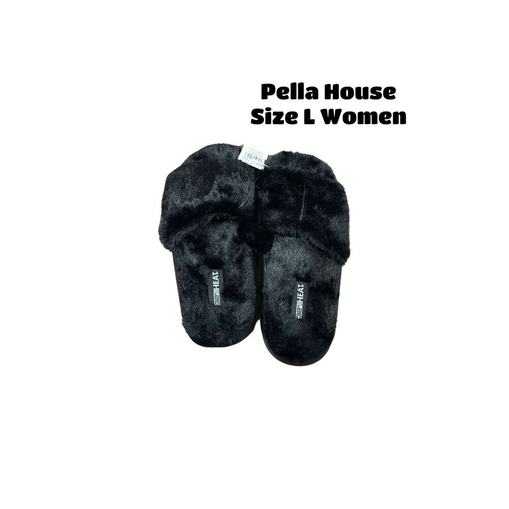 Degrees Slide Heat Cushion Women's Plush Slippers NEW Size L 9-10 Black